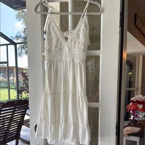 White Ivory Ruffle Dress Open Back Medium